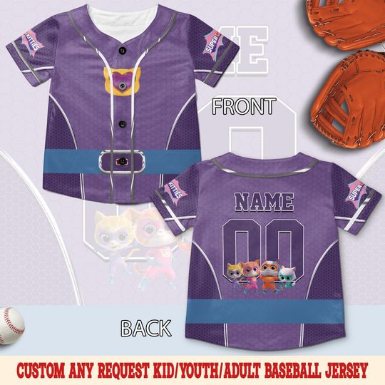 Discover Ginny SuperKitties Baseball Jersey, Ginny Cat Costume Jersey Kid Gift, Cartoon Halloween Cosplay Outfit, Hero Shirt, Halloween Jersey SLZN01
