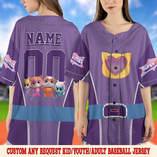 Discover Ginny SuperKitties Baseball Jersey, Ginny Cat Costume Jersey Kid Gift, Cartoon Halloween Cosplay Outfit, Hero Shirt, Halloween Jersey SLZN01