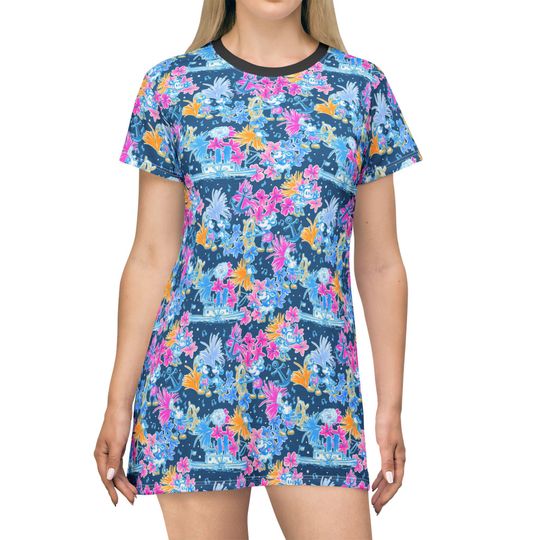 Discover Bright Tropical Whimsy - Steamboat Mickey - Women's T-Shirt Dress (Made in USA)