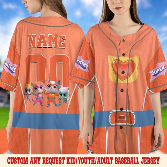 Discover Ginny SuperKitties Baseball Jersey, Ginny Cat Costume Jersey Kid Gift, Cartoon Halloween Cosplay Outfit, Hero Shirt, Halloween Jersey SLZN01