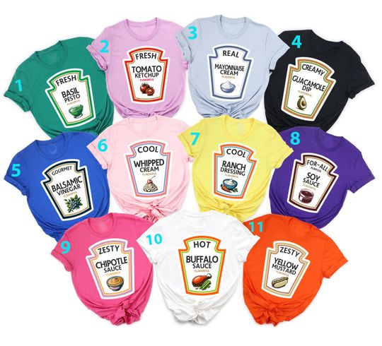 Discover Halloween Family Shirts, Halloween Condiment Group Costume Shirt, Matching Condiments Tshirt, Tomato Ketchup Yellow Mustard Hot Spicy BBQ
