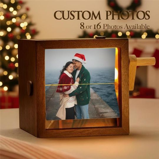Discover Personalized Christmas Photo Flipbook Box: Custom Hand-Cranked Wooden Animation Gift