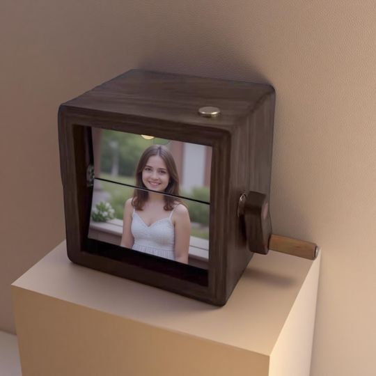 Discover Custom Hand-Cranked Flip Photo Album Box with LED Night Light Personalized Anniversary Gift & Photo Gift,Birthday Gift,Gift for Wife/kids
