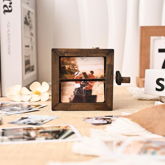 Custom Flip Book Frame Animation Wood Box, Photo Book with Light Birthday Anniversary Wedding Gift, Unique Gift for Couple, Photo Album Gift