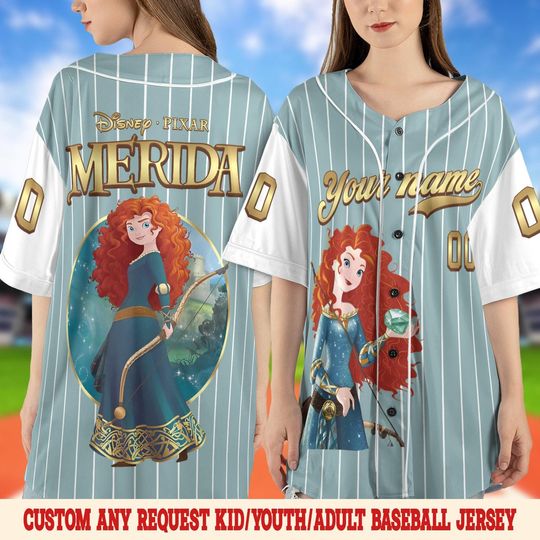 Personalized Merida Brave Baseball Jersey, Custom Disney Princess Merida Baseball Shirt