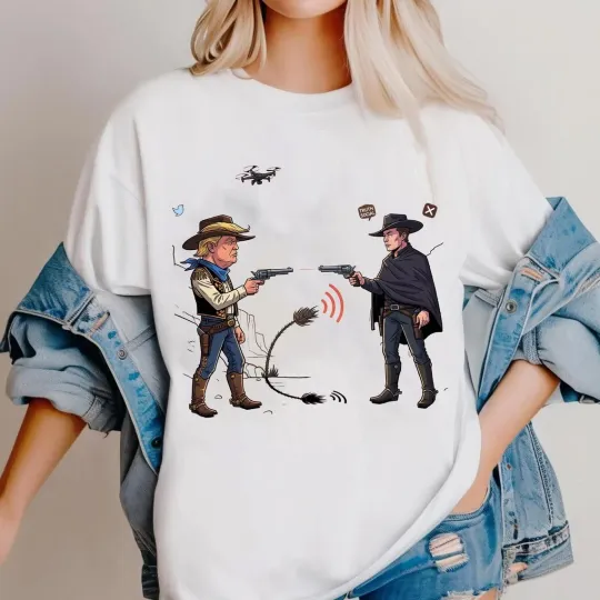 Funny Elon Musk vs Donald Trump Cartoon T-Shirt, Elon vs Trump 2025 Shirt