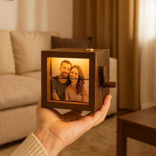 Discover Personalized Flipbook Photo Box with Light: Hand Crank Animated Album
