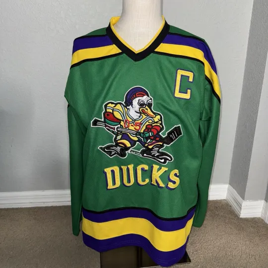Discover Mighty Ducks Hockey Jersey Green Blue and Yellow Long Sleeve Portman #21