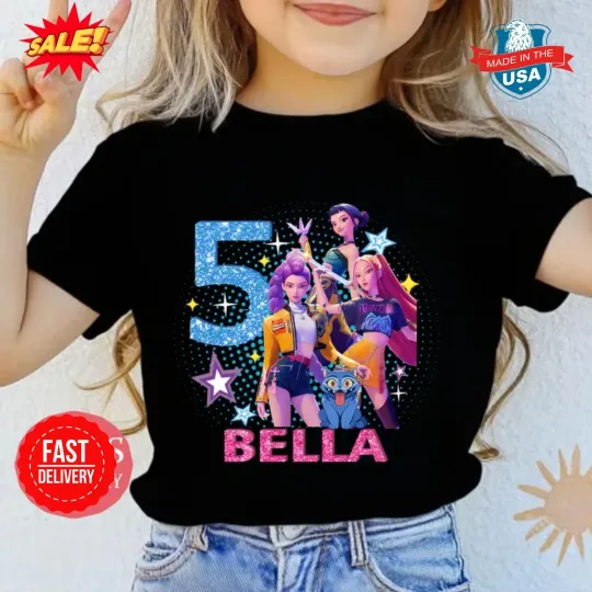 Discover Custom Huntrix Birthday Girl T-Shirt, Personalized Kpop Demon Hunter Birthday Tee