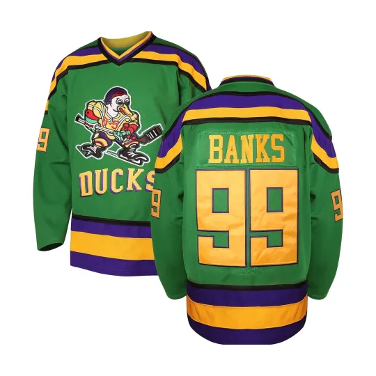 Adam Banks #99 Mighty Ducks Movie Hockey Jersey White Green