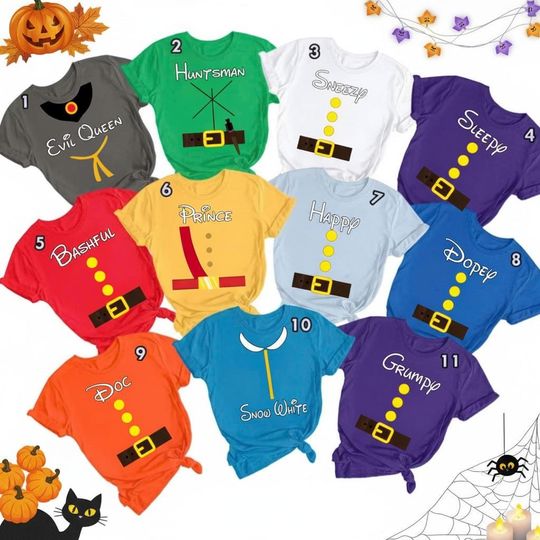 Discover Snow White Group Matching Set Of 11 PNG, Snow White And Seven Dwarfs Halloween Costumes Art, Halloween Family Matching, Friend Squad Gift