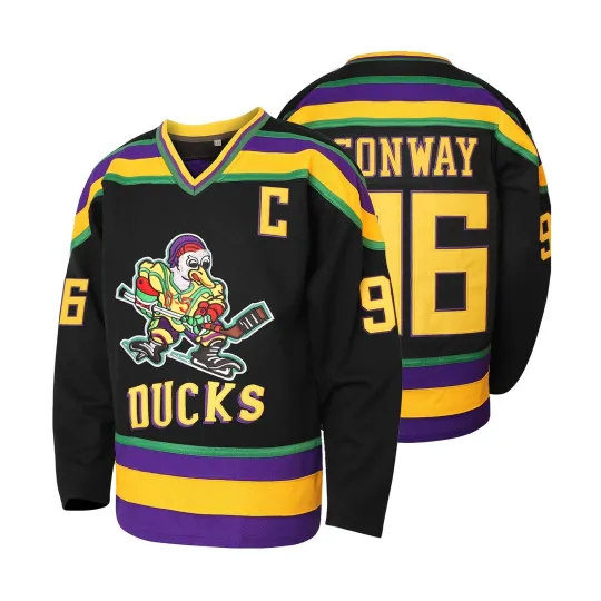 Discover Charlie Conway #96 Mighty Ducks Movie Hockey Jersey White Green Black