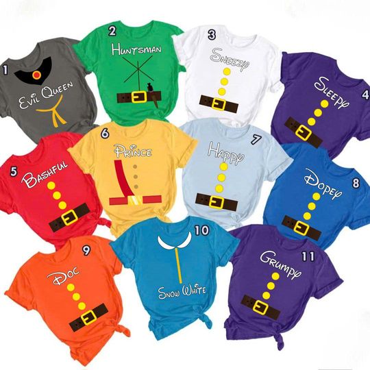 Snow White Group Matching Shirt, Snow White And Seven Dwarfs Halloween Costumes, Halloween Family Matching, For Friend Squad Gift