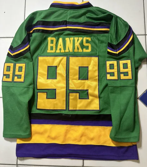 Mighty Ducks Movie Adam Banks #99 Green Hockey Jersey