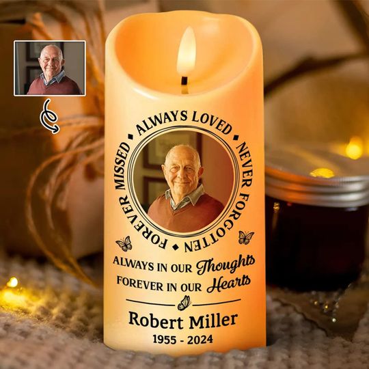 Discover Custom Photo Memorial Always Loved Never Forgotten - Personalized Flameless LED Candle