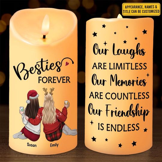 Discover Our Friendship Is Endless Bestie Personalized Custom LED Candle, Christmas Gift For Best Friends, BFF, Sisters, Christmas Gift, Gift 2025