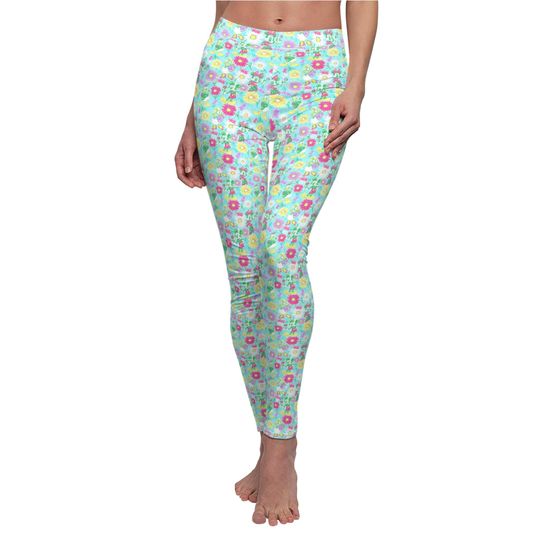 Discover Neon Spring Floral Mickey & Friends - Women's Full Length Leggings (Made in USA)