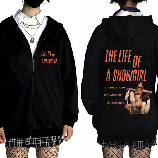 Discover The Life of A Showgirl Album Zipper Hoodie Men Women Fashion Loose Oversized Zip Up Sweatshirt Unisex Casual Retro Zip Up Jacket