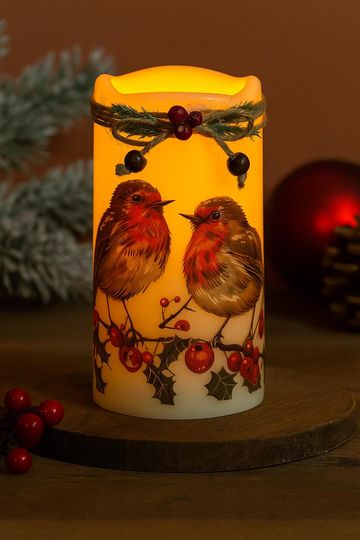 Winter Robin LED Candle: Flameless Indoor/Outdoor Holiday Decor