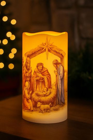 Discover Nativity Scene Flameless LED Candle  Christmas Dcor with Holy Family & Three Wise Men