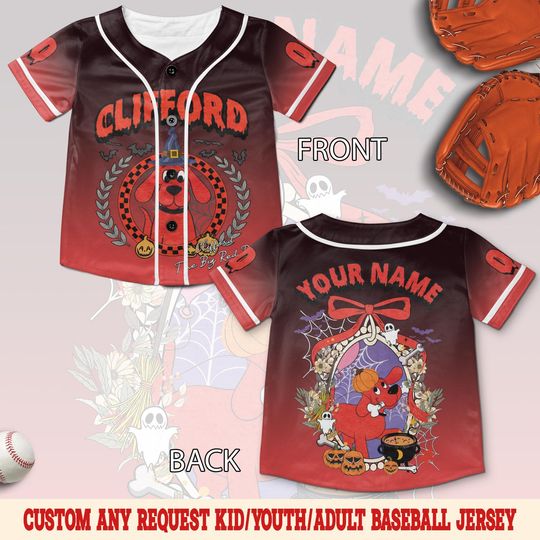 Discover Clifford The Big Red Dog Checkered Halloween Baseball Jersey, Clifford The Big Red Dog Halloween Jersey, Mickey's Not So Scary Party SLZF06