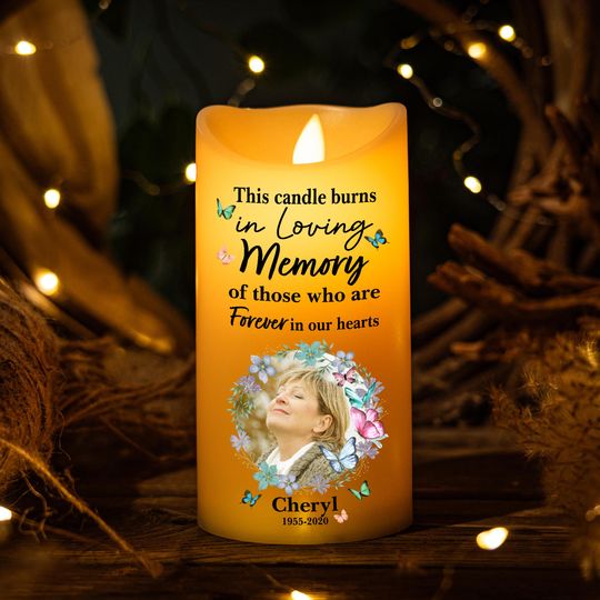 Discover This Candle Burns In Loving Memory - Personalized Photo LED Candle, Custom Photo Sympathy Candle, Bereavement Gifts For Family, Gift for Mom