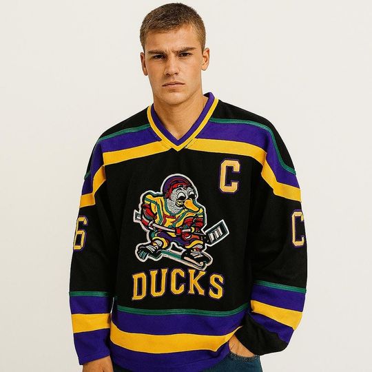 Discover Mighty Ducks Conway 96 Jersey Black Small Rare Colorway Hockey Disney Classic 90