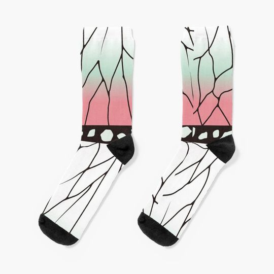 demon Kocho Shinobu Japanese Pattern WAGARA of Butterfly Pattern Design.  Socks