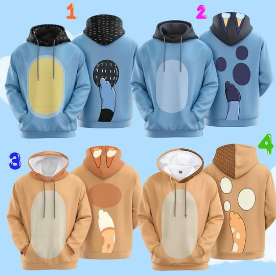 Discover Blue Dog Family Hoodie, Blue Costume Hoodie, Blue Dog Cosplay Hoodie, Bandit Bingo Dog Hoodie, Halloween Costume Dog Hoodie