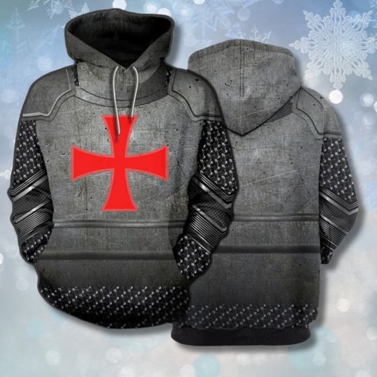 Discover Templar Knight Armor Hoodie with Red Cross Emblem, Medieval Crusader 3D Printed Pullover, Unisex Gothic Streetwear Cosplay Gift Sweatshirt