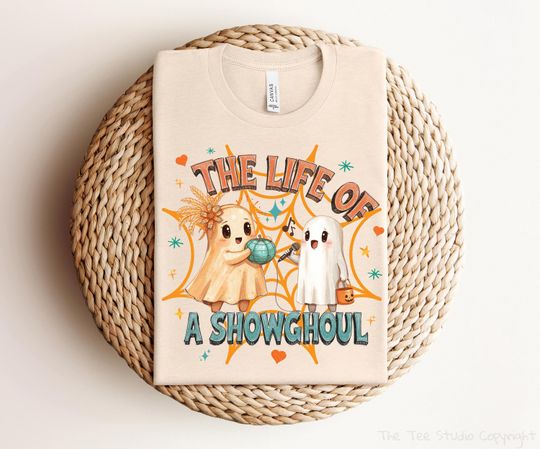 Discover The Life of a Show-ghoul Retro Halloween Shirt, Trendy Ghost Music Tee, Cute Spooky Concert Graphic T-Shirt for Women & Men Fun Funny Shirts