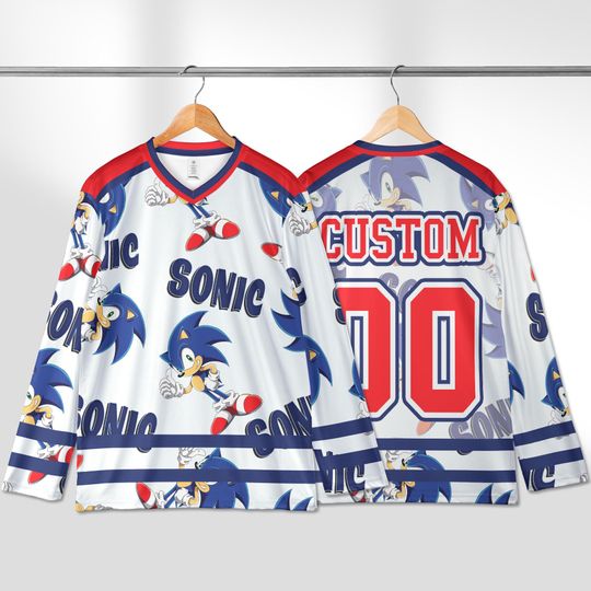 Discover Custom Sonic Hockey Jersey, Personalized the Hedgehog Video Game Shirt, Sonic Matching Family Outfit, Gift For Fan