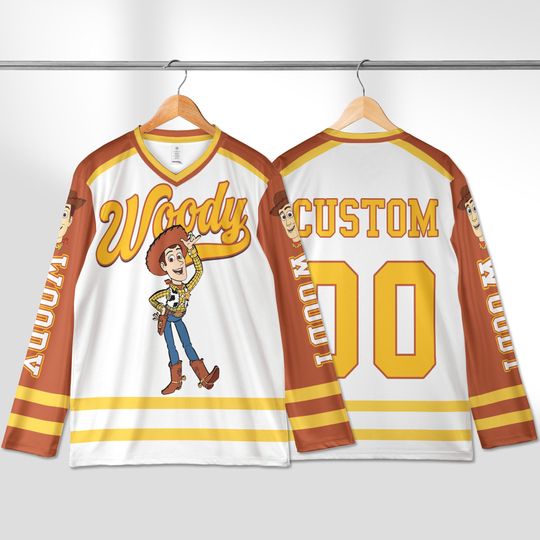 Discover Custom Woody Hockey Jersey, Personalized Disney Toy Story Hockey Jersey, Hockey Fan Lover Gift, Hockey Team Outfit