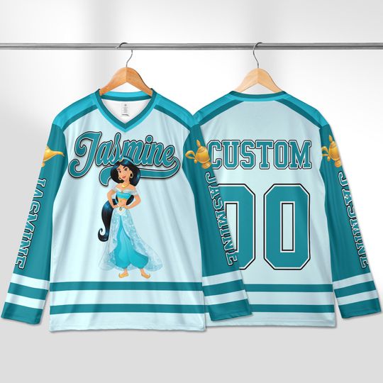 Discover Custom Disney Jasmine Hockey Jersey, Aladdin Princess Hockey Jersey, Hockey Fan Lover Gift, Hockey Team Outfit