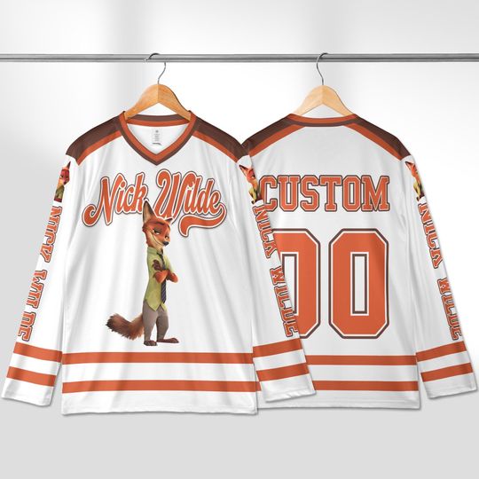 Discover Custom Nick Wilde Hockey Jersey, Personalized Disney Zootopia Hockey Jersey, Hockey Fan Lover Gift, Hockey Team Outfit