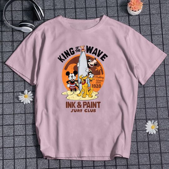 Discover King Of The Wave T-shirt Vintage Mickey Surfing T-shirt Surf Club Shirt Summer Vibes Shirt Cartoon Park Shirt Vacation Trip Shirt Gift