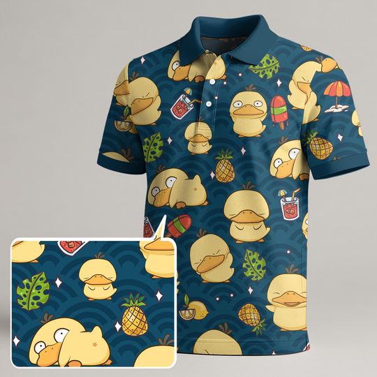Discover Psyduck Polo Shirt, Kawaii Anime Shirt, Japanese Summer Polo, Funny Cute Psyduck Shirt, Unique Gift for Anime Fans