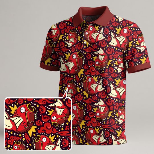 Magikarp Polo Shirt, Funny Red Fish Tee, Kawaii Graphic Summer Shirt, Funny Tropical Shirt, Magikarp Shirt Gifts