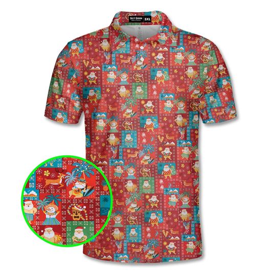 Discover Mens Christmas Polo Shirt Lightweight Breathable Short Sleeve Shirt Featuring Funny and Colorful Santa Designs for Casual and Outdoor Fun