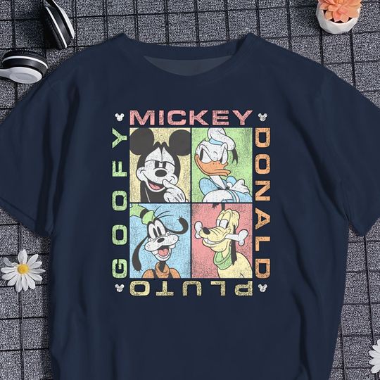 Discover Retro Checkered Mickey And Friends Adult T-shirt, Classic Mickey Squad Kids T-shirt, Outfit For Vacation Trip And Family Trip, Gift Shirt