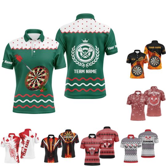 Discover Custom Darts Team Polo: Personalized Christmas Fire Design, Moisture Wicking