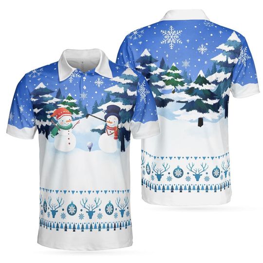 Discover Snowman Golf Polo Shirt, Winter Wonderland All-Over Print, Cute Holiday Tee, Christmas Golfing Gift, Personalized Name, Men's Women's Top