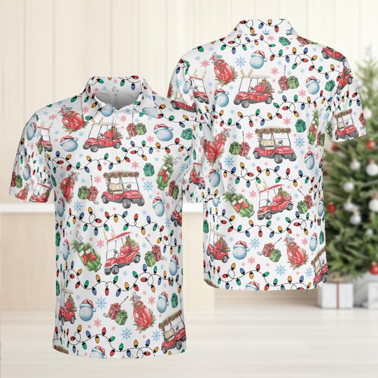 Christmas Golf Polo Shirt, Merry Christmas Golf Polo Kids Men Women, Christmas Light Golf Polo Shirt, Festive Christmas Gift For Golf Lovers