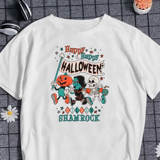 Skeleton Unisex T-shirt Spooky Season Kids T-shirt Pumpkin Cartoon T-shirt Silver Shamrock Tee Fall Spooky Shirt Family Trip Shirt Gift