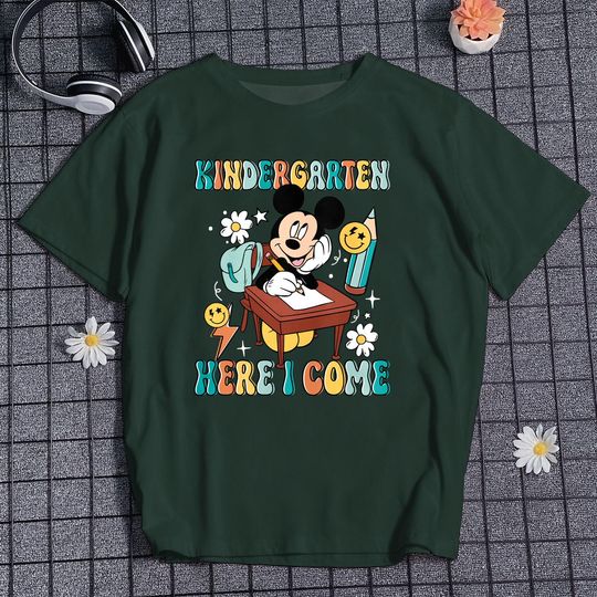 Discover Kindergarten Here I Come T-shirt, Kids Back To School Shirt With Mickey Design, First Day Of School Outfit, School Spirit Tee