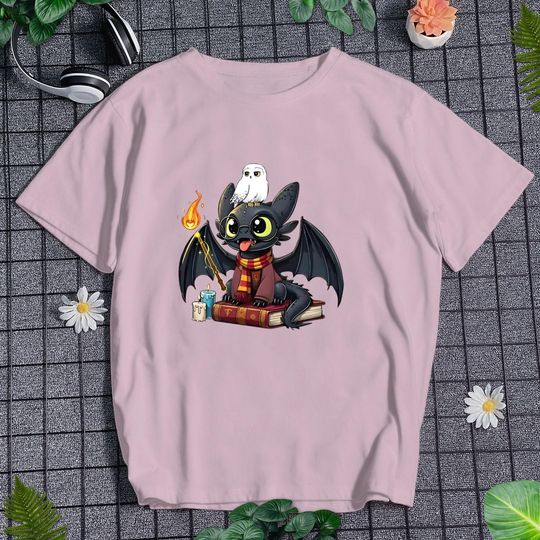 Discover Cute Dragon Book T-shirt Funny Cartoon Dragon T-shirt Outfit For Bookish Bookworm Book Nerd Shirt Vacation Trip Shirt Birthday Gift