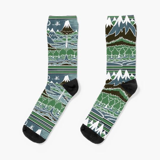 Discover Forest mountain path in the style of J.R.R.Tolkien Socks