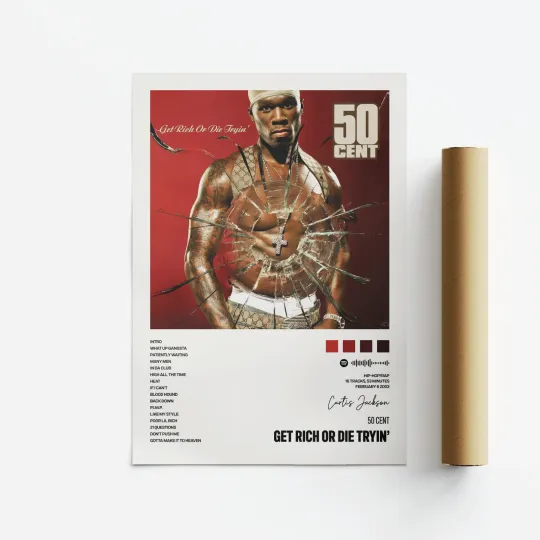Discover 50 Cent Get Rich or Die Tryin' Album Art Poster Vertical Print Music Tracklist
