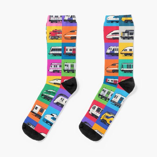 Discover World Trains Grid Pattern Socks