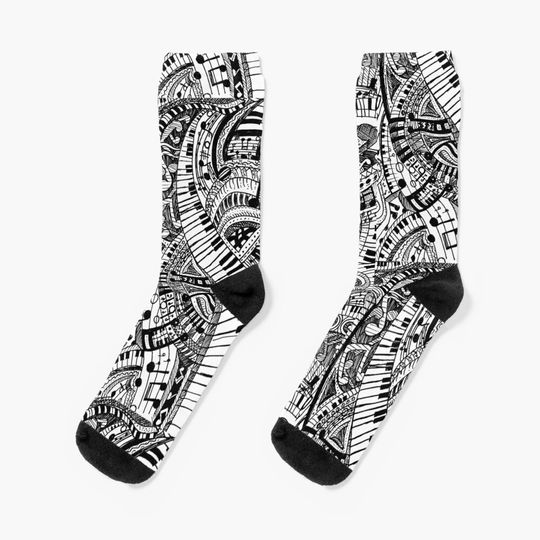 Classical music doodle with piano keyboard Socks